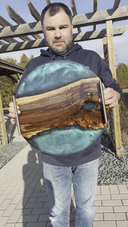 18” walnut/epoxy tray